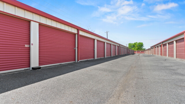 row of drive-up storage units at Storage Depot in Aubrey TX