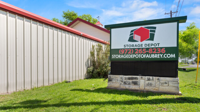 front sign at Storage Depot in Aubrey TX
