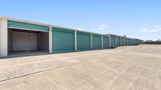 row of drive-up storage units at Storage Depot in Wylie, TX