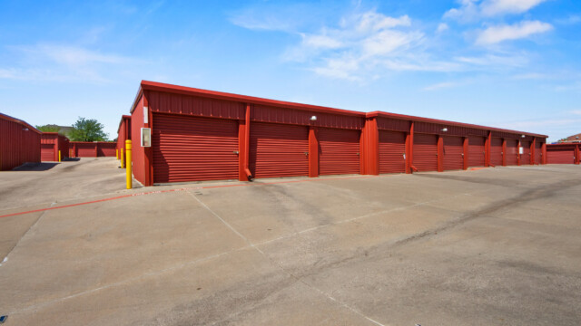 row of drive-up storage units at Storage Depot in Flower Mound, TX
