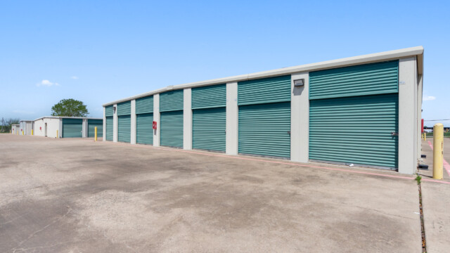 rows of drive-up storage units at Storage Depot in Wylie, TX