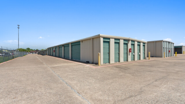 rows of drive-up storage units at Storage Depot in Wylie, TX